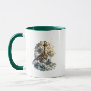 Tasse de café vintage à deux faces avec phare océa