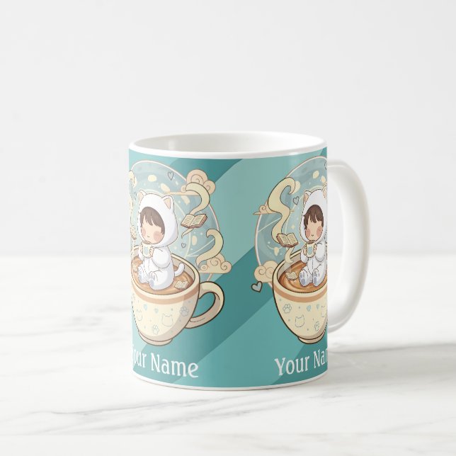 Tasse de café Votre nom Chat Cadeau pour les lecte (Devant droit)