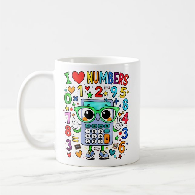 Tasse de calculatrice de maths mignonne J'aime les (Gauche)