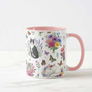 Tasse de chat de jardin à l'aquarelle - Fleurs et