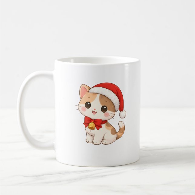 Tasse de chat de Noël Kawaii avec chapeau de Père  (Gauche)