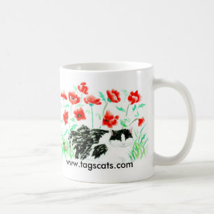 Tasse de chat et de pavots
