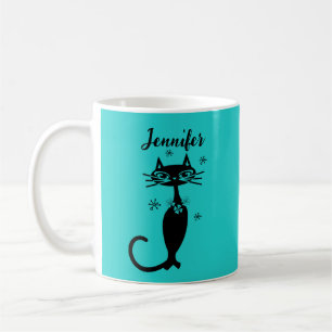 Tasse de chat rétro bleu œuf de rouge-gorge atomiq