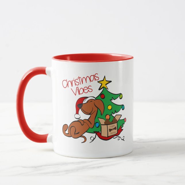 Tasse de chien teckel ambiance de Noël (Gauche)