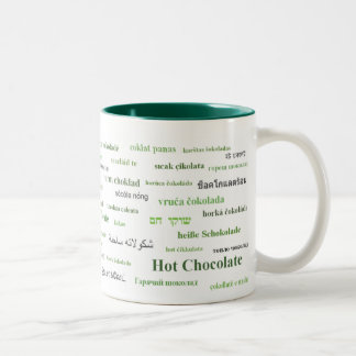 Tasse de chocolat chaud dans différentes langues