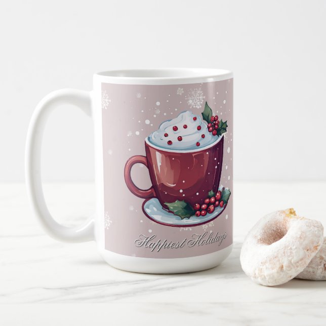 Tasse de chocolat chaud de Noël | Tasse rose blush (Avec donut)
