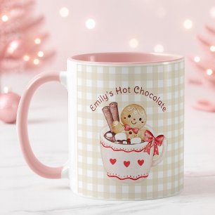 Tasse de Chocolat Chaud pour Fille à Carreaux Rose