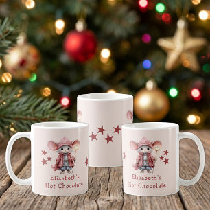 Tasse de chocolat chaud rose au nom de Noël souris