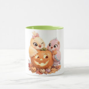 Tasse de citrouille de paire d'oiseaux d'Halloween