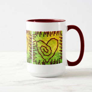 Tasse de coeur - coeur piqué - rouge de vert jaun