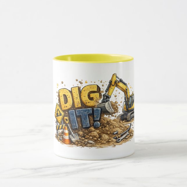 Tasse de construction de pelleteuse drôle Dig It! (Centre)