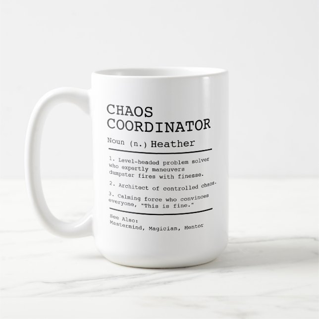Tasse de coordinateur de chaos cadeau de patron dr (Gauche)