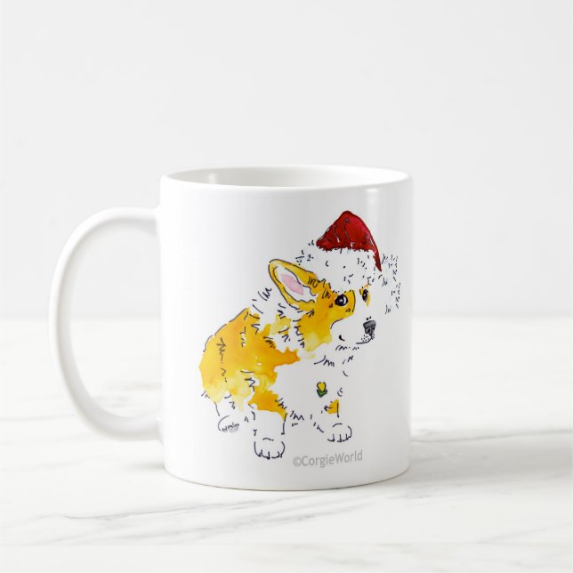 Tasse de corgi de casquette de Père Noël (Gauche)