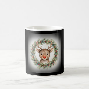 Tasse de couronne de Noël au renne à l'aquarelle
