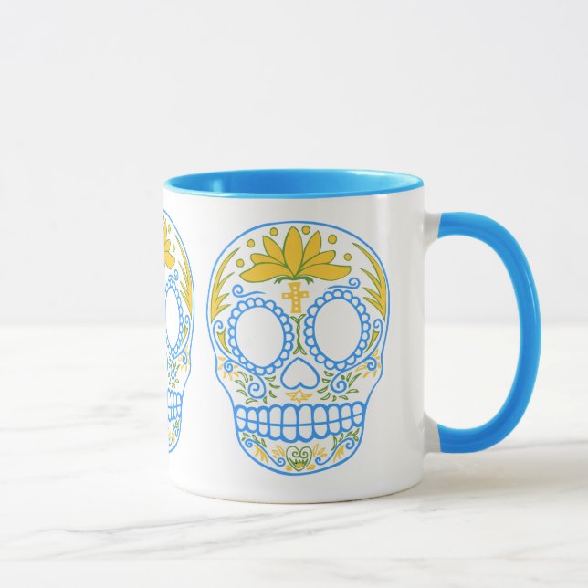 Tasse de crâne de sucre (bleu/jaune) (Droite)