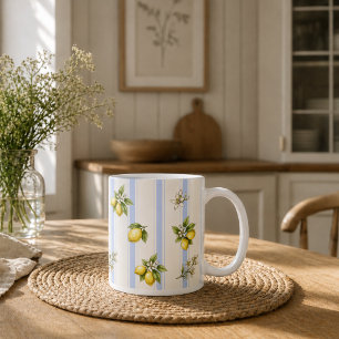 Tasse de cuisine de cottage à rayures bleues et fl