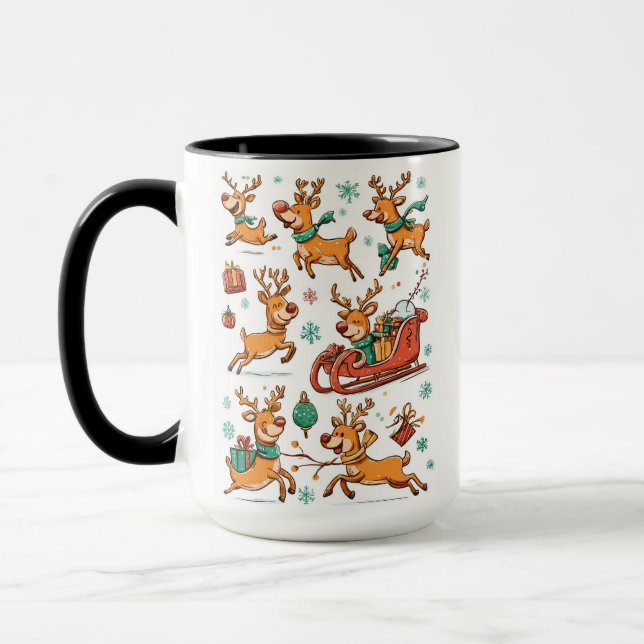 Tasse de dessin animé de Noël – Jeux de rennes (Gauche)