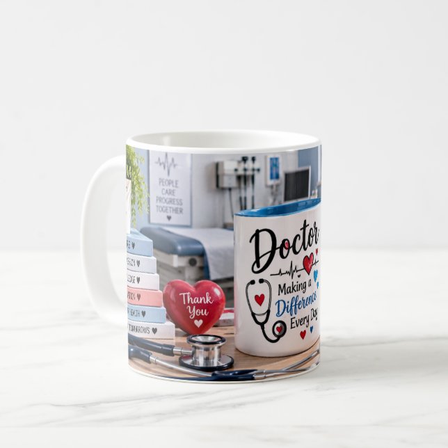 Tasse de docteur faisant une différence (Devant gauche)