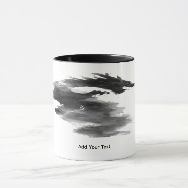 Tasse de fantasy Dragon Fumée Encre Noire Abstrait (Centre)