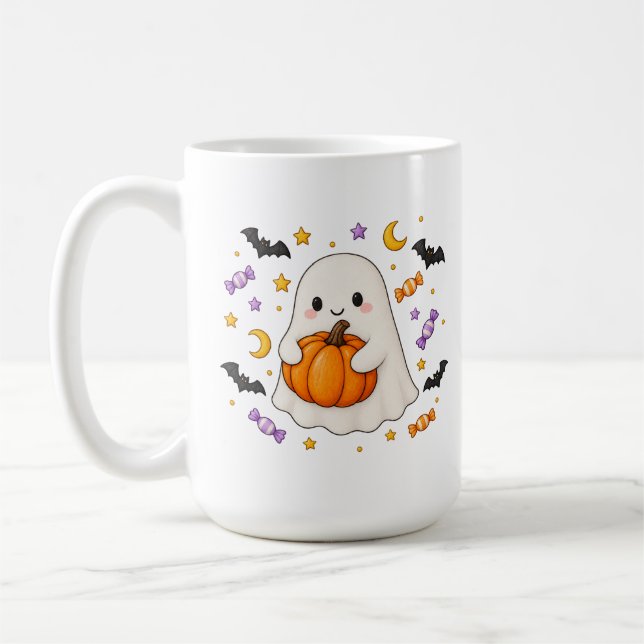 Tasse de fantôme d'Halloween mignon étreignant une (Gauche)