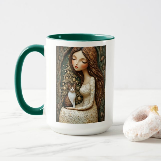 Tasse de Fée de Chat Hivernale Fantaisiste Noël Vi (Avec donut)