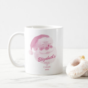 Tasse de fête personnalisée avec nom en rose Santa