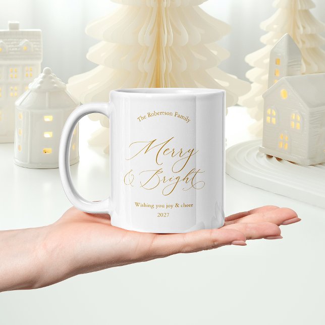Tasse de fêtes élégante en or « Merry & Bright » (Créateur téléchargé)
