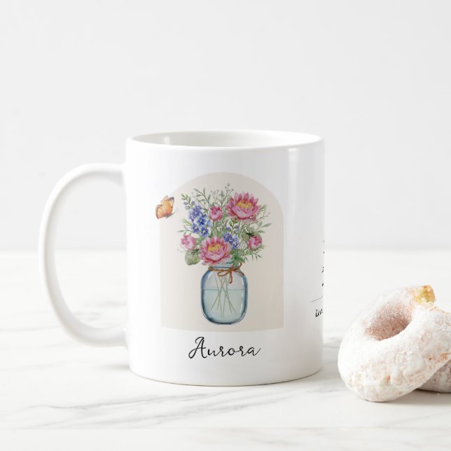 Tasse de fleur de naissance de juillet (Avec donut)