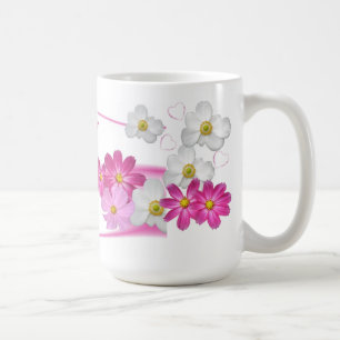 Tasse de fleur rose et blanche avec le nom