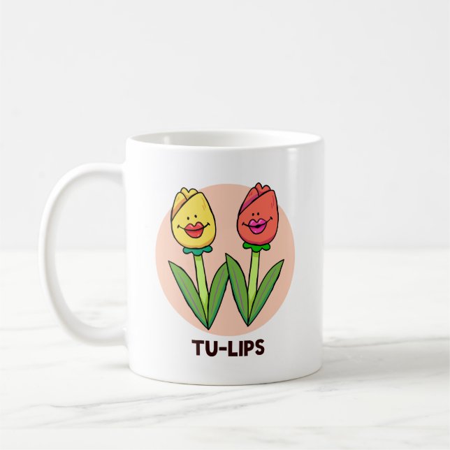 Tasse de fleurs de tulipes avec jeu de mots (Gauche)