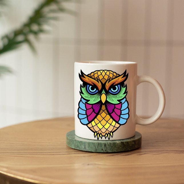 tasse de hibou géométrique colorée (Créateur téléchargé)