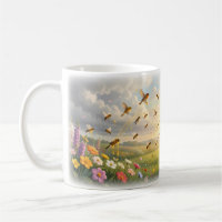 Tasse de jardin de printemps aux oiseaux chanteurs