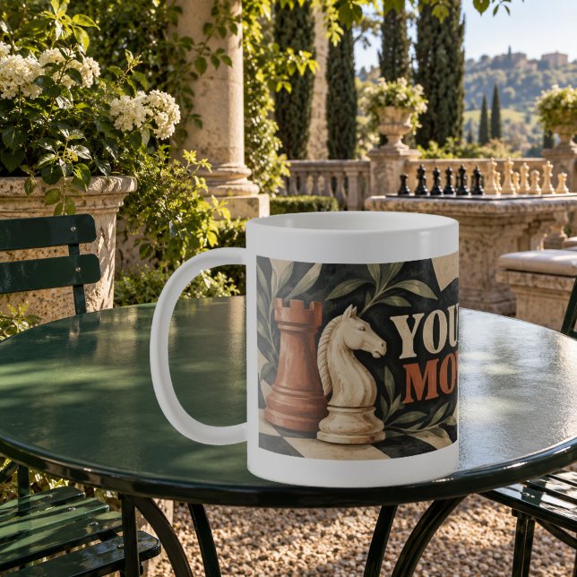 Tasse de jeu d'échecs en sérif Slab Your Move (Your Move Slab Serif Chess Mug — refined lighting and contact shadows. Digital lifestyle preview.)