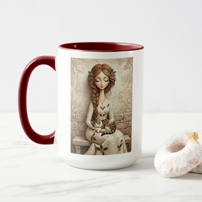 Tasse de la Fée de Noël Fantaisiste Chat d'Hiver (Avec donut)