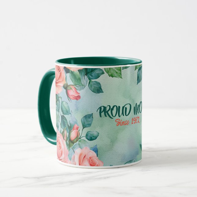 Tasse de la fête des Mères Texte "MAMAN" "Depuis 1 (Devant gauche)