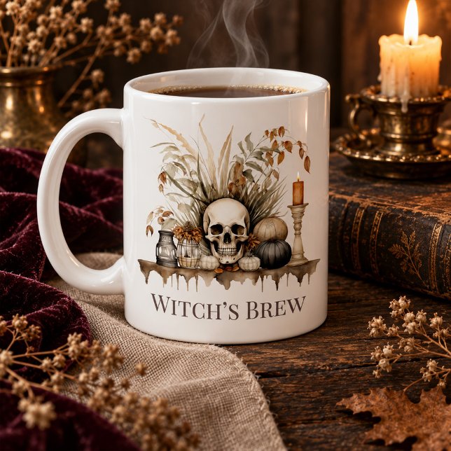 Tasse de la préparation de sorcière – Crâne d'auto (Witch’s Brew Mug – Autumn Skull and Candles Design)