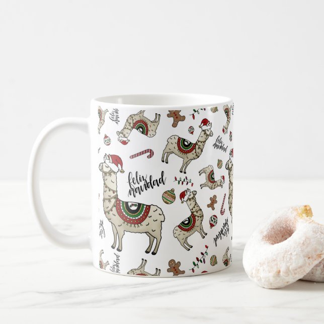 Tasse de lama de Feliz Navidad (Avec donut)