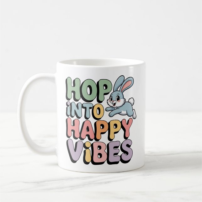 Tasse de lapin de Pâques aux vibrations heureuses  (Gauche)