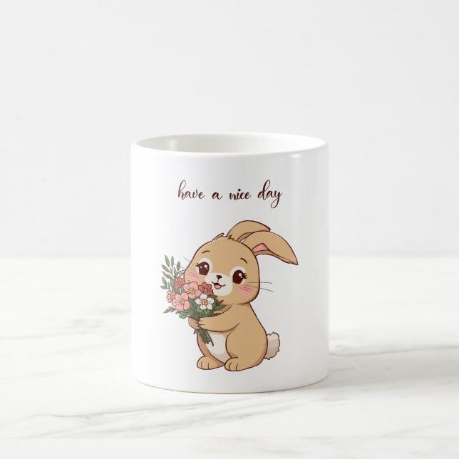 Tasse de lapin souriant tenant une fleur | “Passez (Centre)