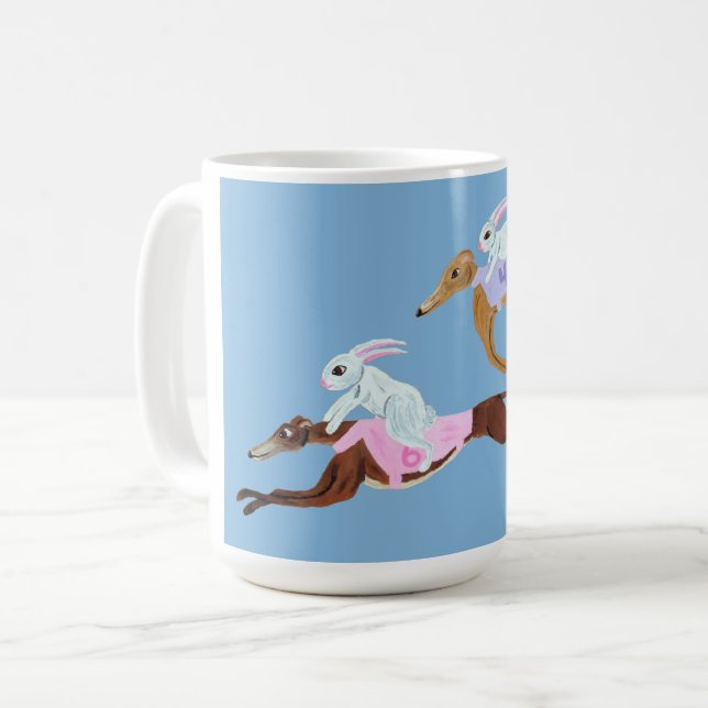 Tasse de lapins chevauchant des Greyhounds (Devant gauche)