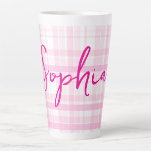 Tasse de latte à carreaux rose personnalisée avec