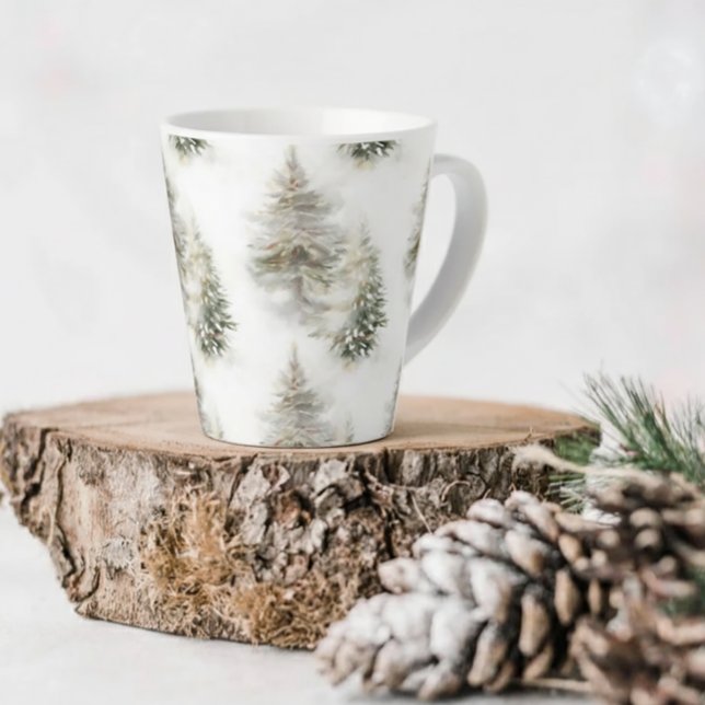 Tasse de latte à la forêt de pins aquarelle (Créateur téléchargé)