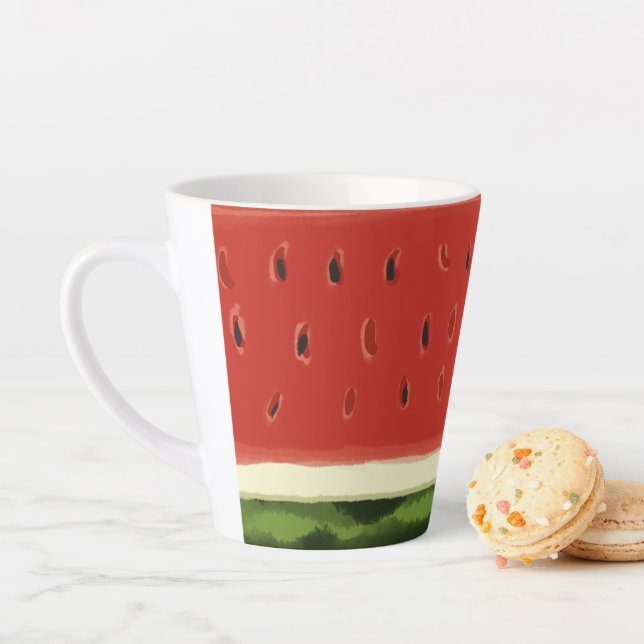 Tasse de Latte à la Pastèque en Aquarelle Rouge Cl (En situation)