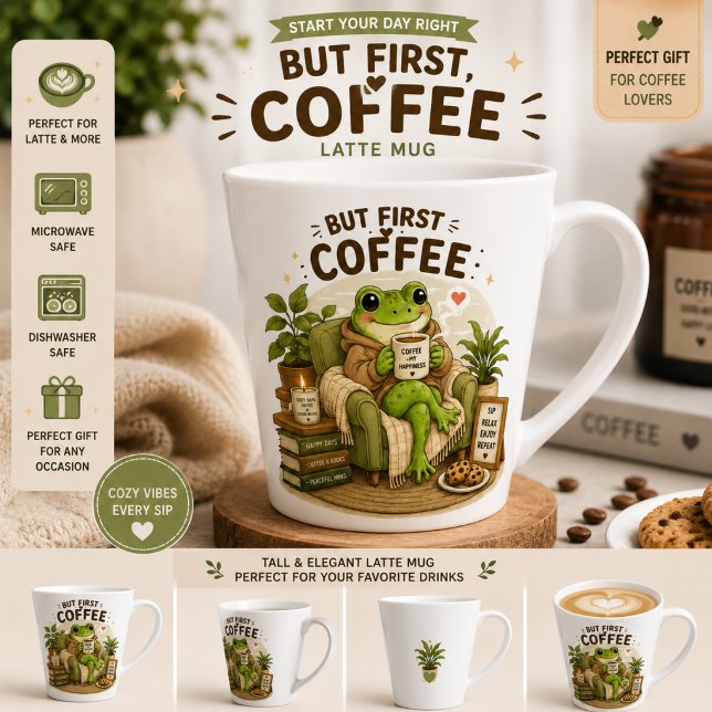 Tasse de Latte Amour du Café Grenouille Mignonne | (Créateur téléchargé)