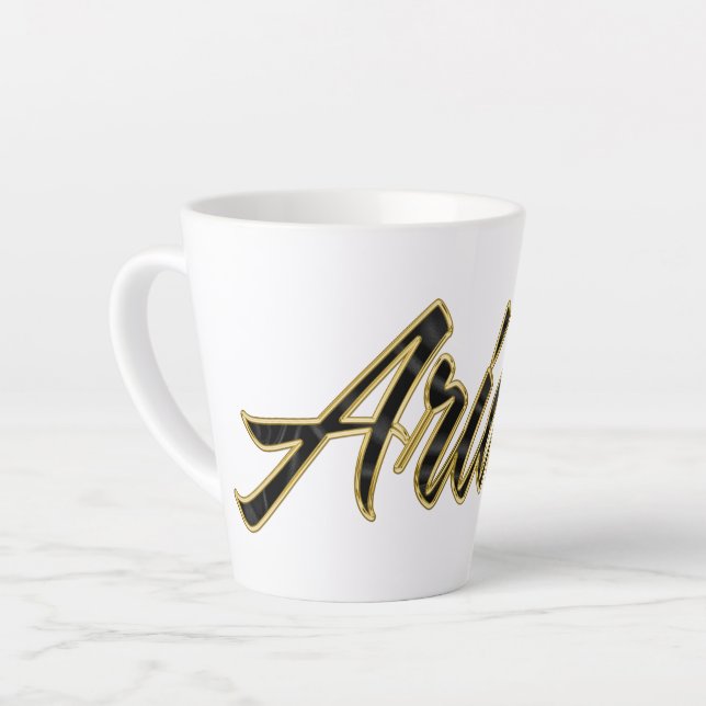 Tasse de latte Ariane Black Gold Lettering (Angle gauche)
