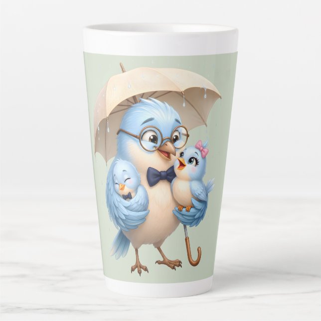 Tasse de latte Famille Papa Oiseau (Devant)