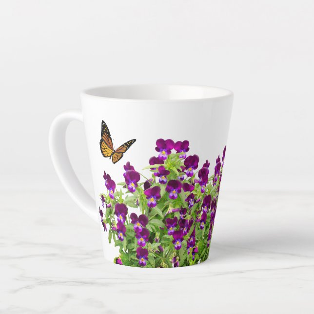 Tasse de Latte Fleur de Pensée Violette (Angle gauche)