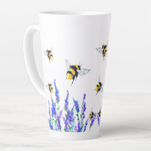 Tasse de Latte Fleurs de Printemps et Abeilles