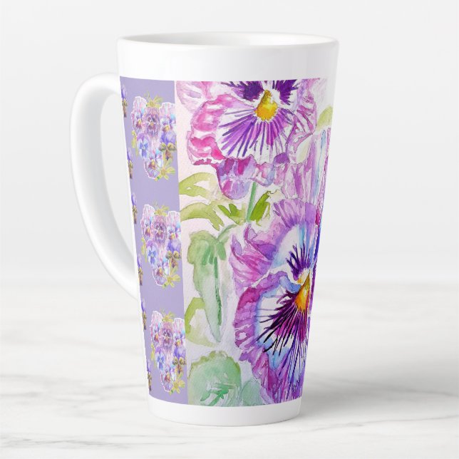 Tasse de Latte florale à pansy violet peint à la m (Angle gauche)