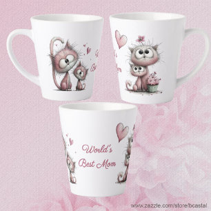 Tasse de Latte Illustrations de Chats Très Mignons